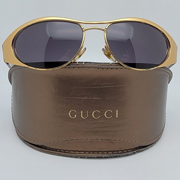Gucci GG2381/S 032 Gold Black Frame Grey Lens Aviator Sunglasses w/ Case Italy - Picture 1 of 15